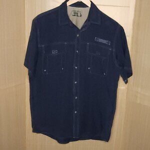 GH Bass Mens Blue Short Sleeve Fishing Shirt Large